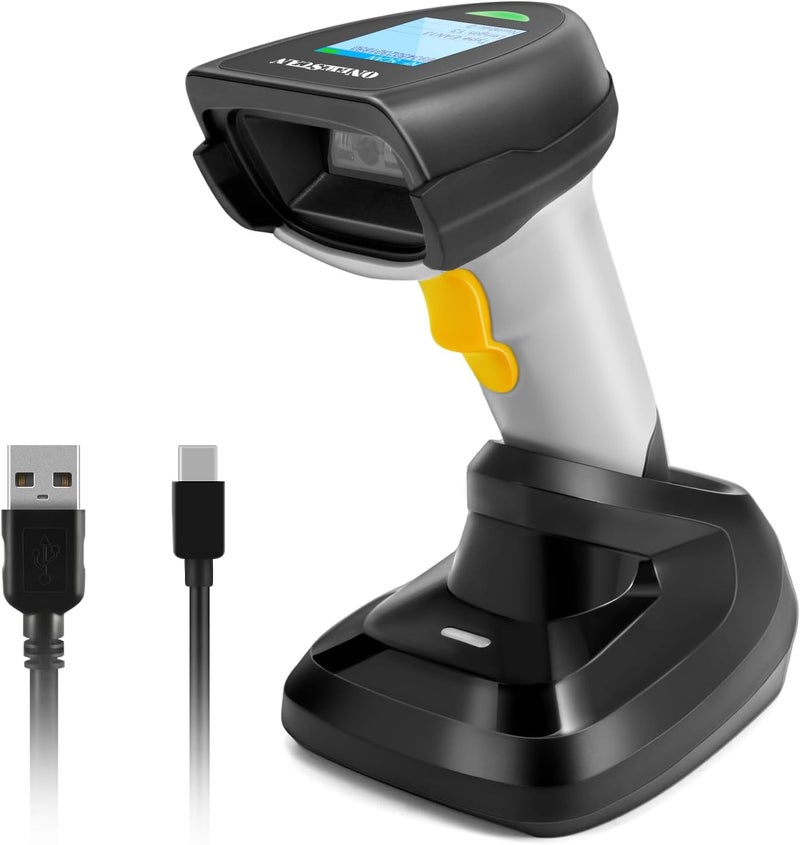 onewscan Barcode Scanner Wireless, 1D CCD Barcode Reader with Smart Base Stand 2.4G Wireless & USB Wired Connection Plug and Play Handheld Bar Code Scanners with Screen - Image 1
